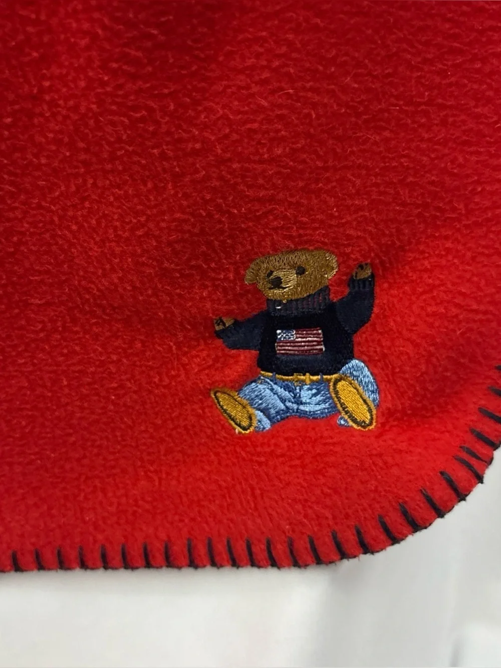 Ralph Lauren Polo Bear Soft Fleece Blanket Red Embroidered Logo Red/Black 51x67
